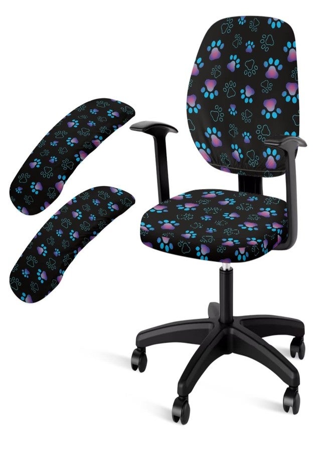 Wanzuoeng Universal Stretchy Computer Office Chair Covers Set of 4, Dog Paw Print Office Desk Chair Seat Cover with Armrest Covers, Soft Comfortable Boss Chair Covers Computer Chair Slipcovers - Image 1